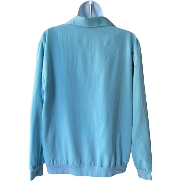 Graff Beaded Floral Button Front Blouse Ice Blue Collared Elastic Hem 90s M - Picture 2 of 5